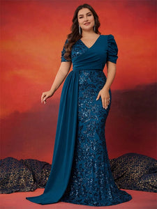 Robe de soirée grande taille sirène à sequins